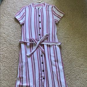 LOFT Striped Pink and White Button Down Dress